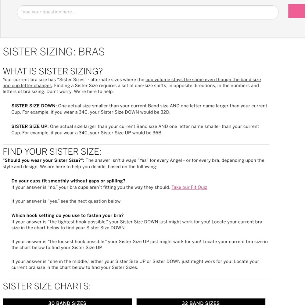 Victoria Secret Sister Sizing